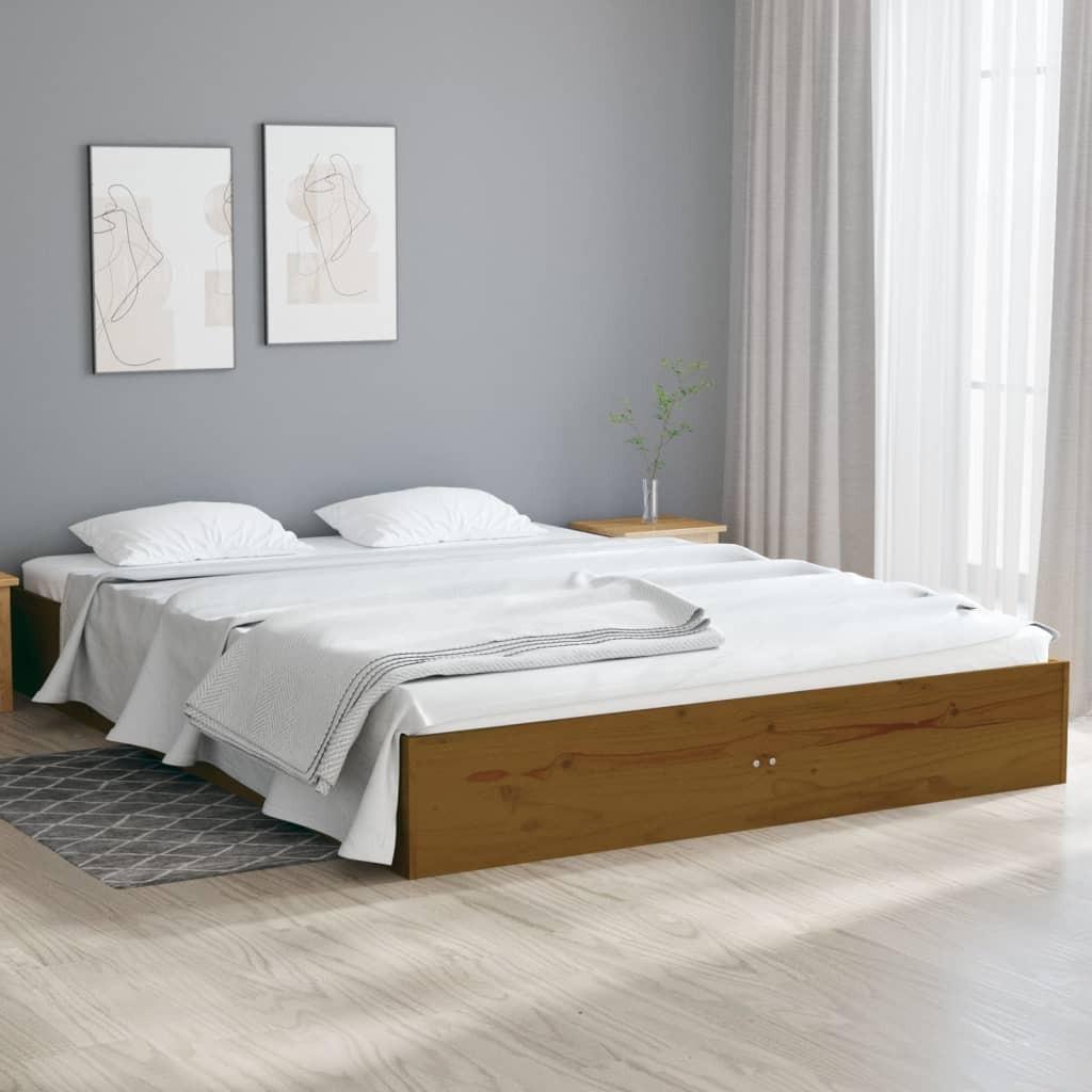 Sengeramme 135x190 cm Double massivt fyrretræ gyldenbrun