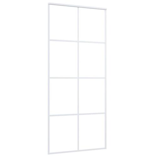 Skydedør 90x205 cm hærdet matteret glas og aluminium hvid