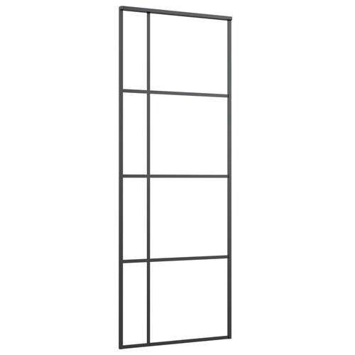 Skydedør 76x205 cm hærdet glas og aluminium sort