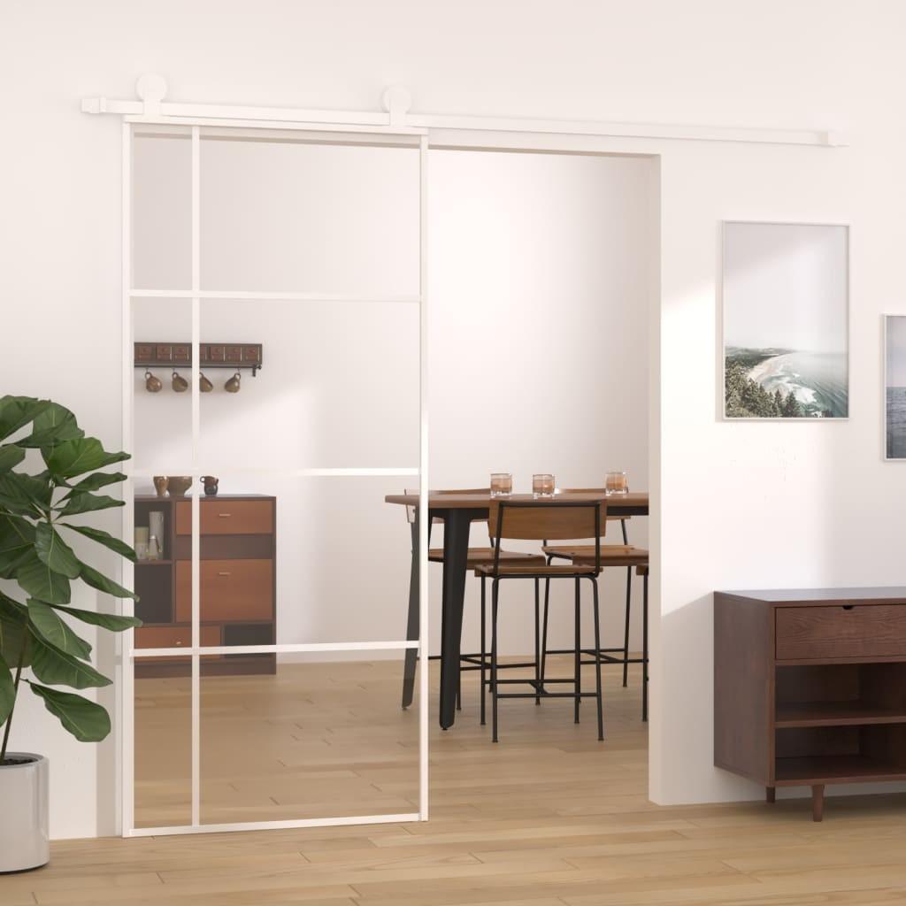 Skydedør 90x205 cm hærdet glas og aluminium hvid