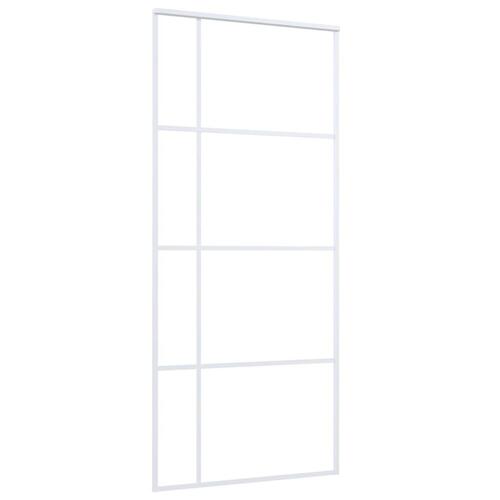 Skydedør 90x205 cm hærdet glas og aluminium hvid