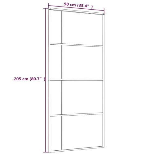 Skydedør 90x205 cm hærdet matteret glas og aluminium hvid