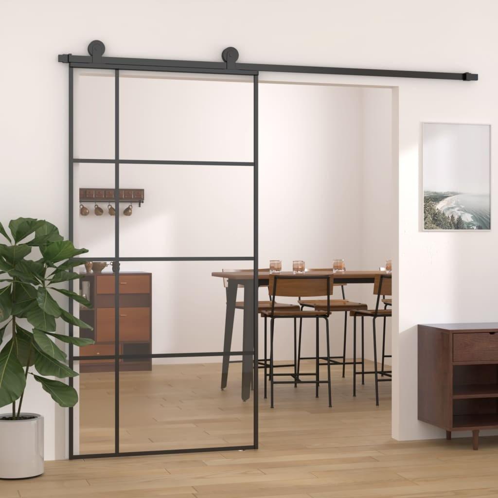Skydedør 102,5x205 cm hærdet glas og aluminium sort