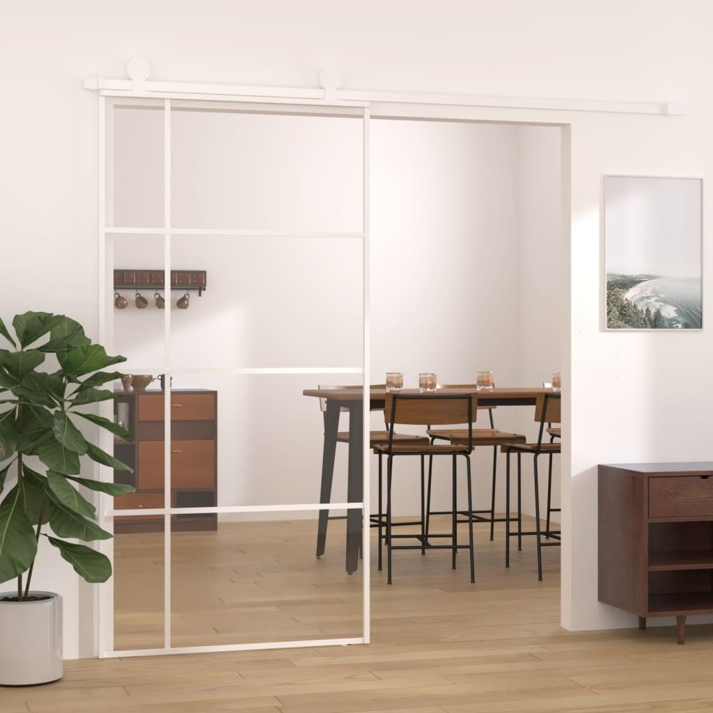 Skydedør 102,5x205 cm hærdet glas og aluminium hvid