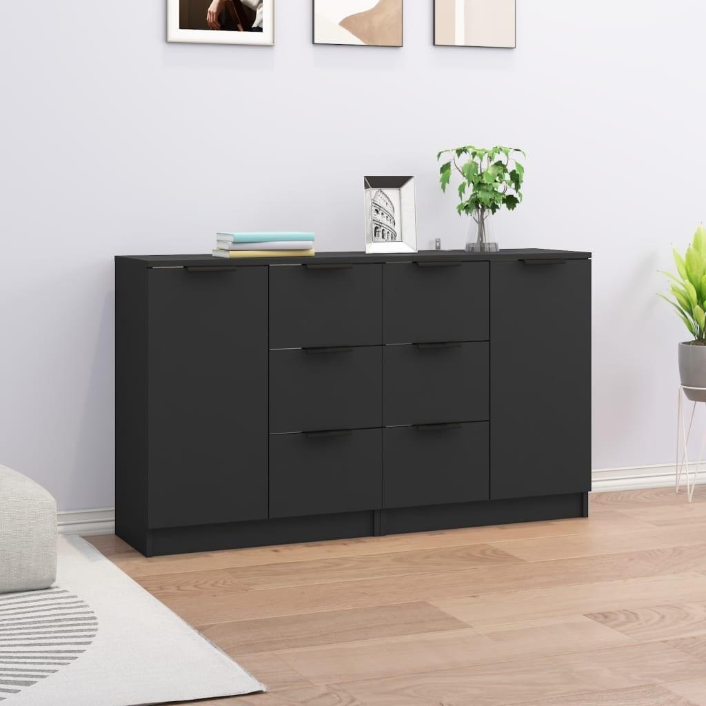 Skænke 2 stk. 60x30x70 cm konstrueret træ sort