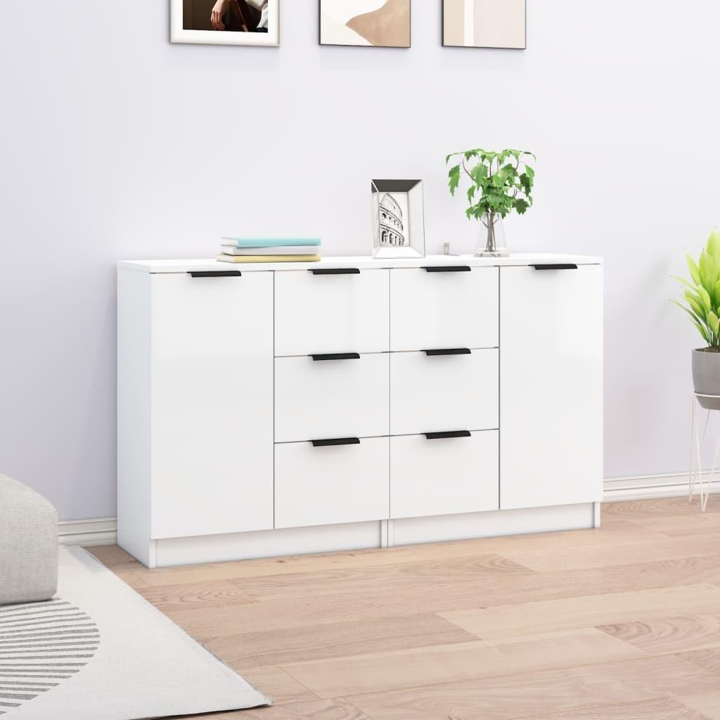 Skænke 2 stk. 60x30x70 cm konstrueret træ hvid højglans
