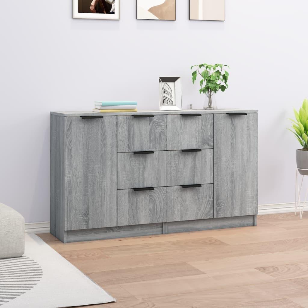Skænke 2 stk. 60x30x70 cm konstrueret træ grå sonoma-eg