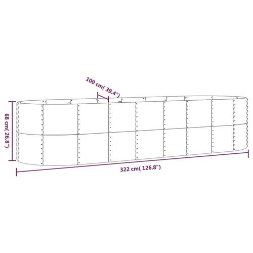 Plantekasse 322x100x68 cm pulverlakeret stål sølvfarvet