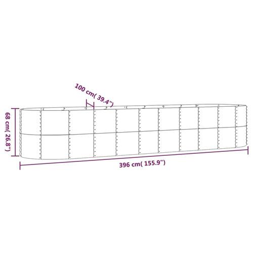 Plantekasse 396x100x68 cm pulverlakeret stål sølvfarvet