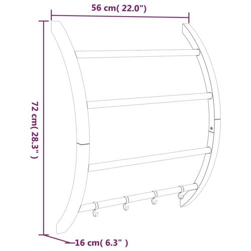 Håndklædeholder med kroge 56x16x72 cm aluminium sølvfarvet