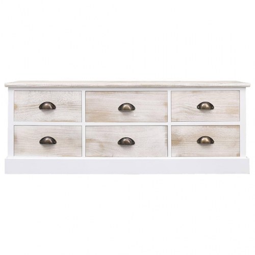 Tv-bord 108x30x40 cm massivt kejsertræ hvid og lysebrun