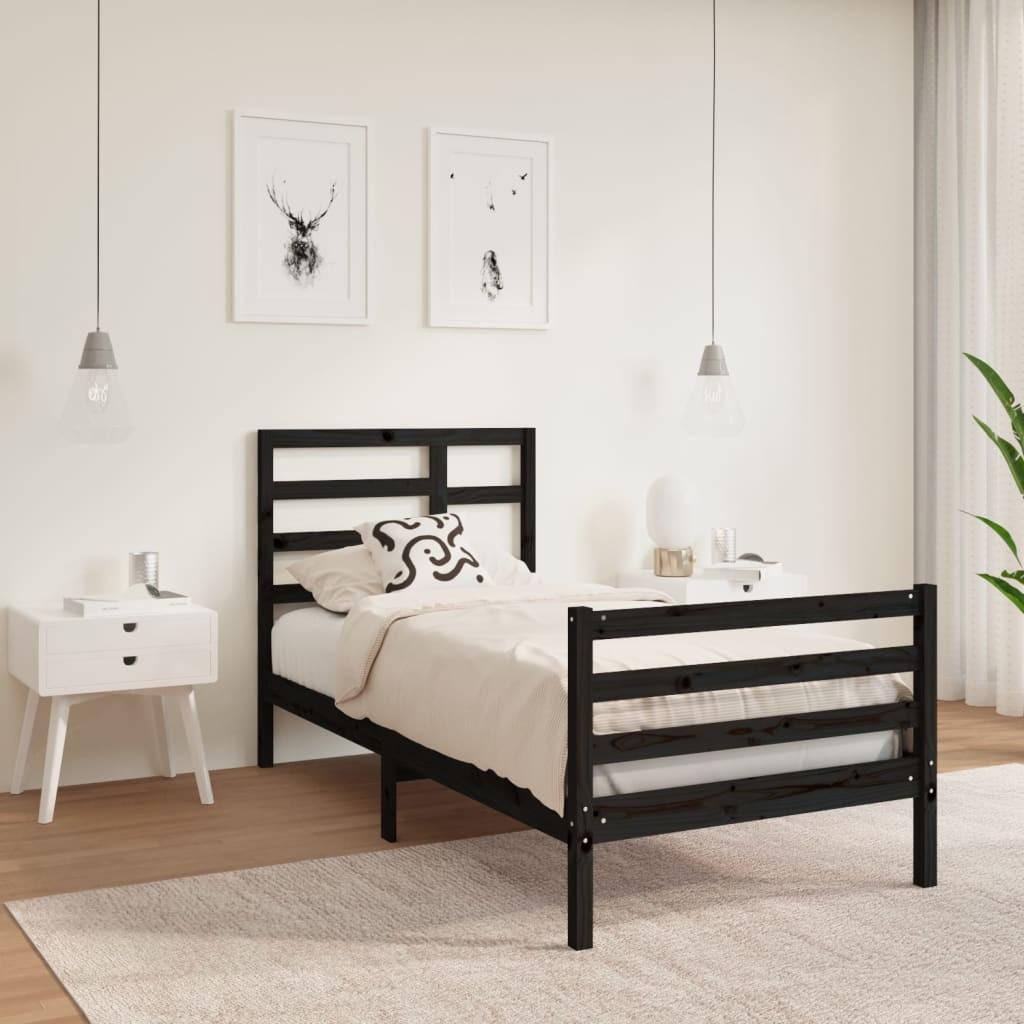 Sengeramme 90x190 cm Single massivt træ sort