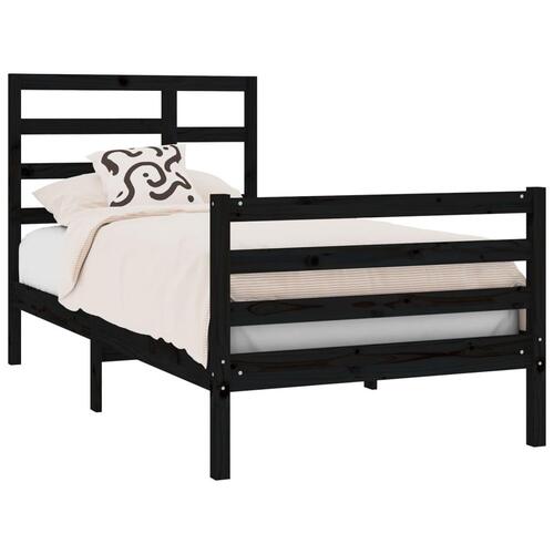 Sengeramme 90x190 cm Single massivt træ sort