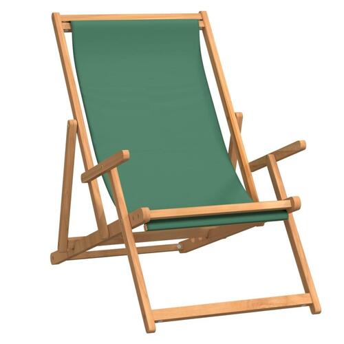 Foldbar strandstol massivt teaktræ grøn