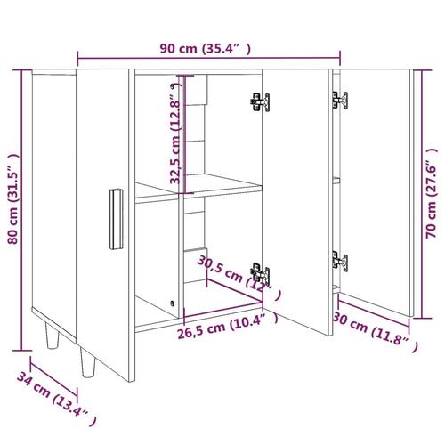 Skab 90x34x80 cm konstrueret træ hvid højglans