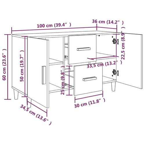 Skænk 100x36x60 cm konstrueret træ hvid højglans