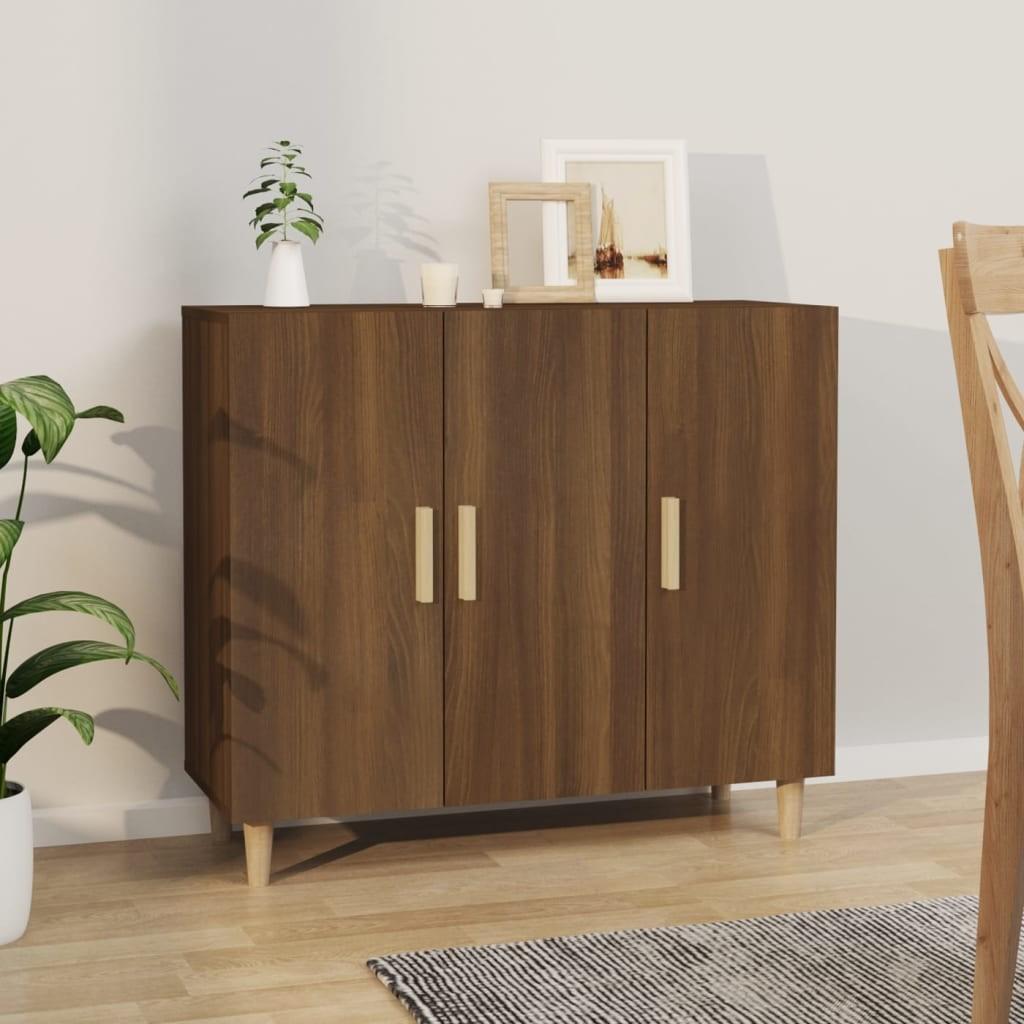 Skab 90x34x80 cm konstrueret træ brun egetræsfarve