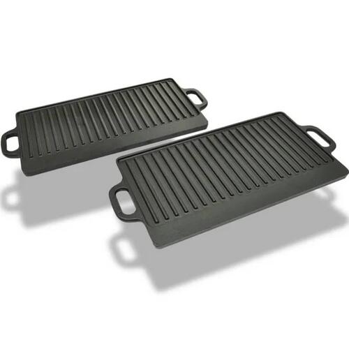 Vendbar grillpande i støbejern 2 stk. 38x23 cm