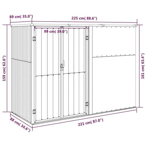 Redskabsskur til haven 225x89x161 cm galvaniseret stål brun