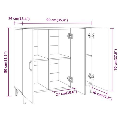 Skab 90x34x80 cm konstrueret træ hvid højglans