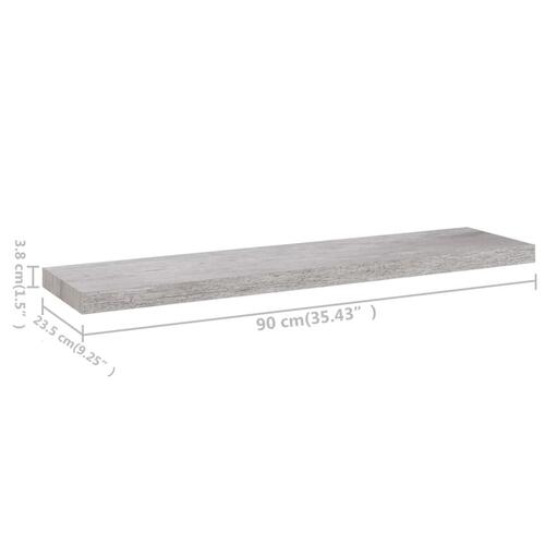 Svævehylde 90x23,5x3,8 cm MDF betongrå