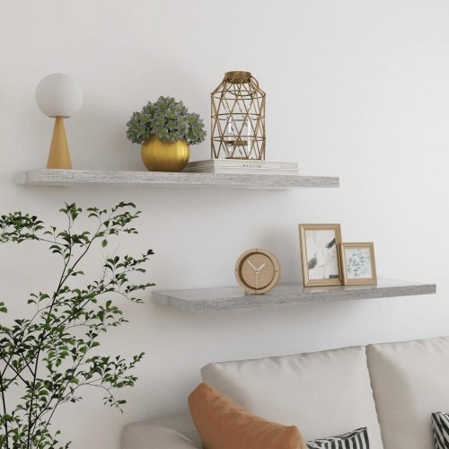 Svævehylder 2 stk. - 90 × 23,5 × 3,8 cm i MDF, betongrå