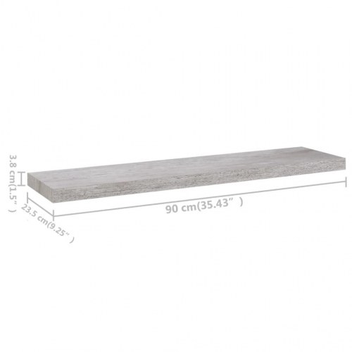 Svævehylder 2 stk. - 90 × 23,5 × 3,8 cm i MDF, betongrå