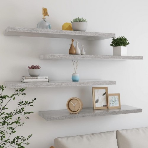 Svævehylder - 4 stk. 90 × 23,5 × 3,8 cm i MDF, betongrå