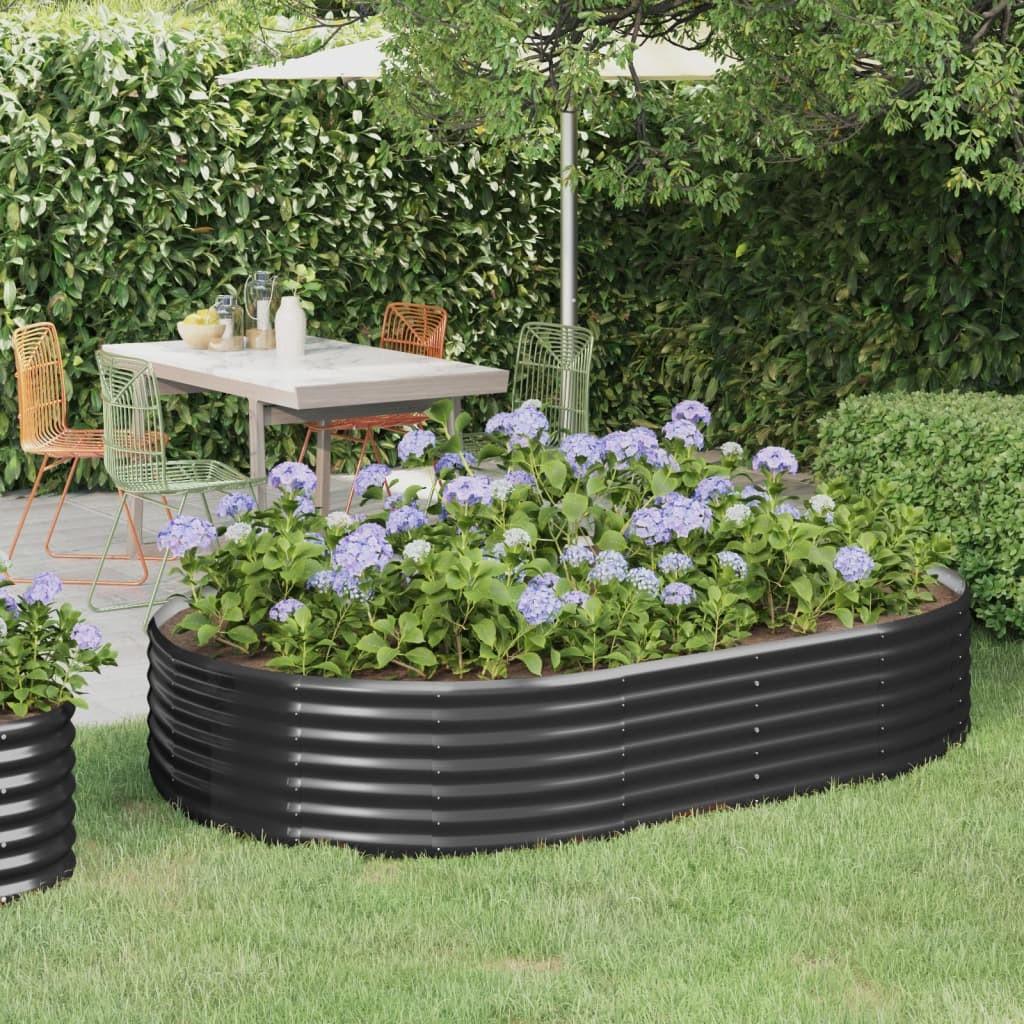 Plantekasse 214x140x36 cm pulverlakeret stål antracitgrå