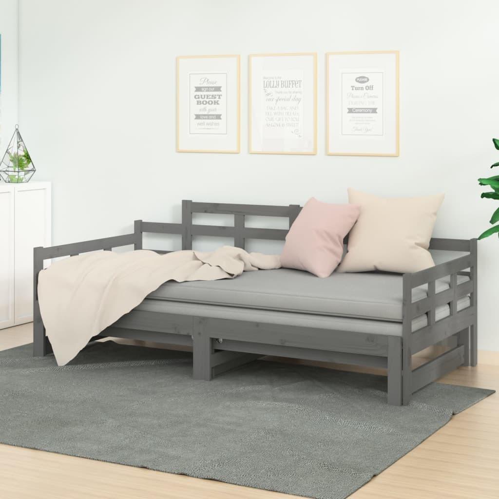 Daybed med udtræk 2x(80x200) cm massivt fyrretræ grå