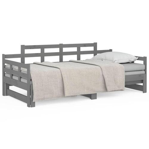 Daybed med udtræk 2x(80x200) cm massivt fyrretræ grå