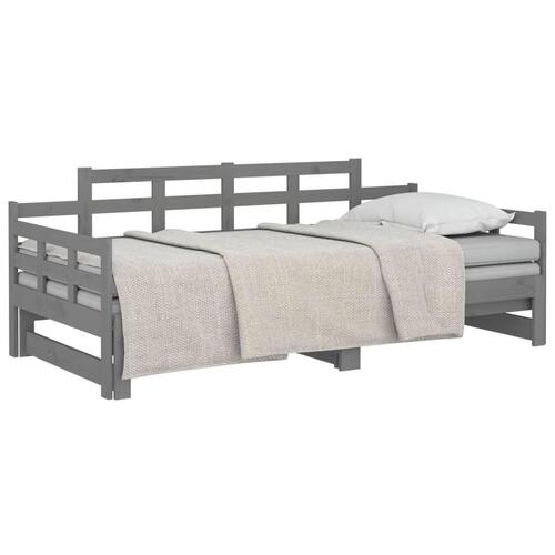 Daybed med udtræk 2x(80x200) cm massivt fyrretræ grå