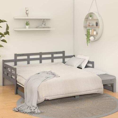 Daybed med udtræk 2x(80x200) cm massivt fyrretræ grå