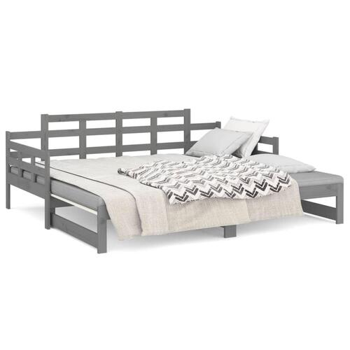 Daybed med udtræk 2x(80x200) cm massivt fyrretræ grå