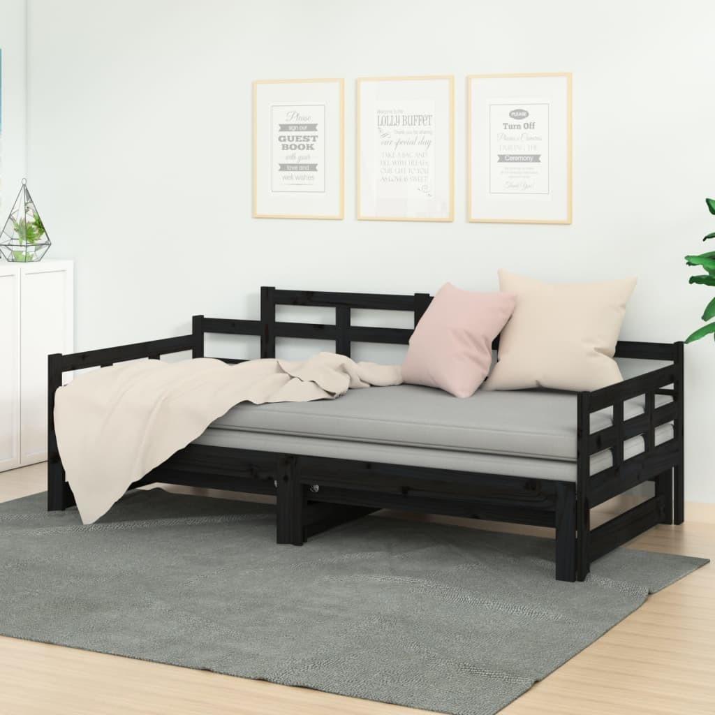 Daybed med udtræk 2x(80x200) cm massivt fyrretræ sort