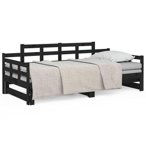 Daybed med udtræk 2x(80x200) cm massivt fyrretræ sort