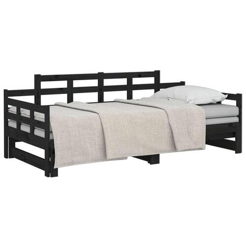 Daybed med udtræk 2x(80x200) cm massivt fyrretræ sort