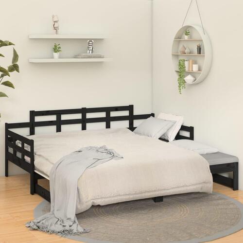Daybed med udtræk 2x(80x200) cm massivt fyrretræ sort