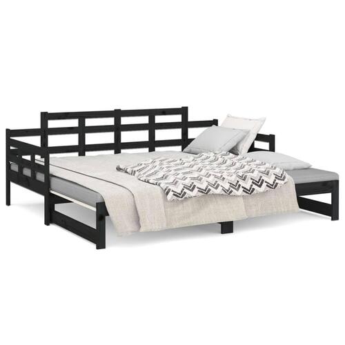 Daybed med udtræk 2x(80x200) cm massivt fyrretræ sort