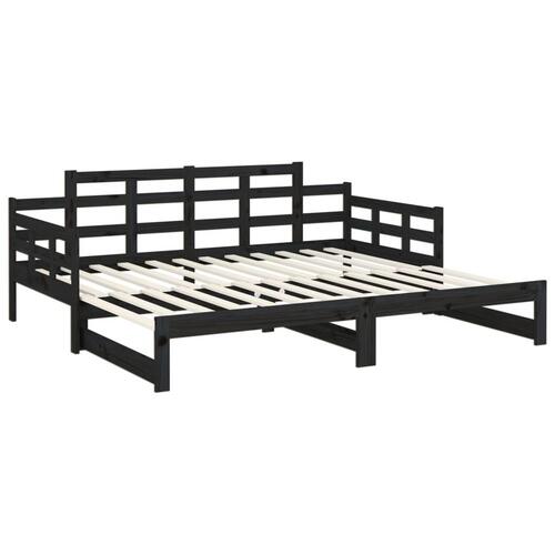 Daybed med udtræk 2x(80x200) cm massivt fyrretræ sort