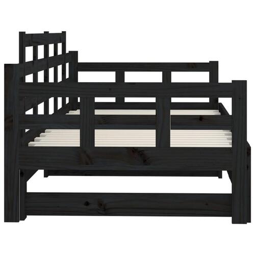 Daybed med udtræk 2x(80x200) cm massivt fyrretræ sort