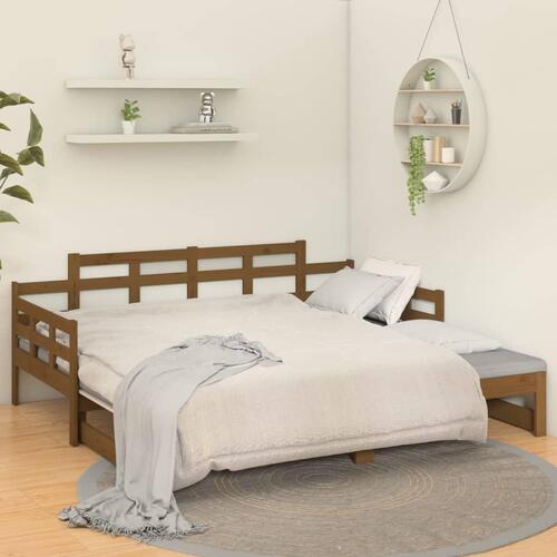 Daybed med udtræk 2x(90x190) cm massivt fyrretræ gyldenbrun