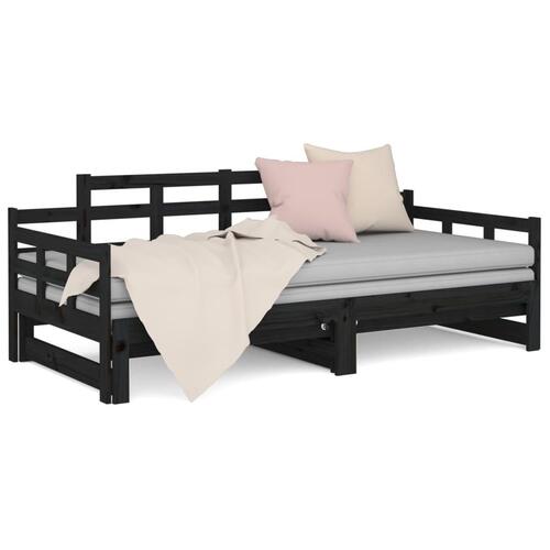 Daybed med udtræk 2x(90x190) cm massivt fyrretræ sort