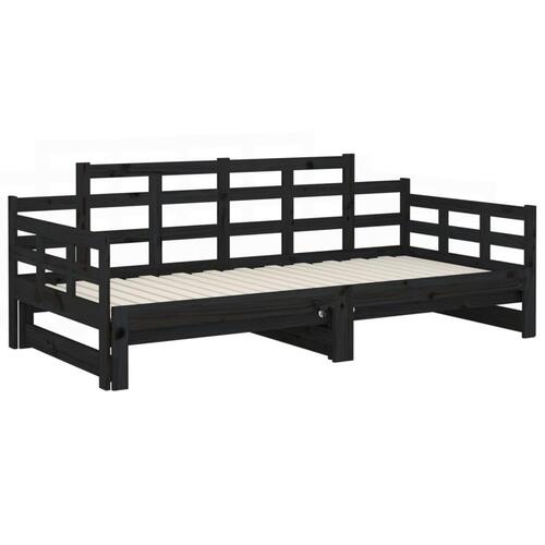 Daybed med udtræk 2x(90x190) cm massivt fyrretræ sort