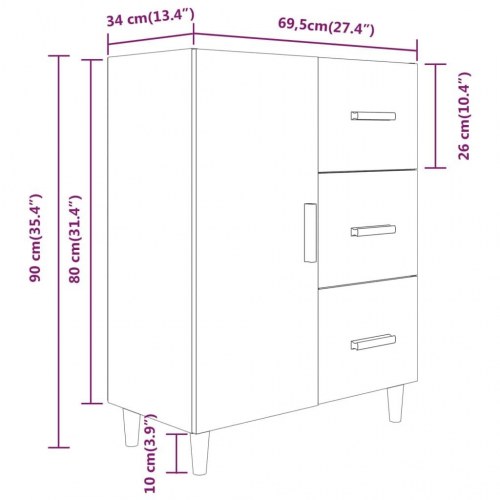 Skænk 69,5×34×90 cm i konstrueret træ - grå sonoma-eg