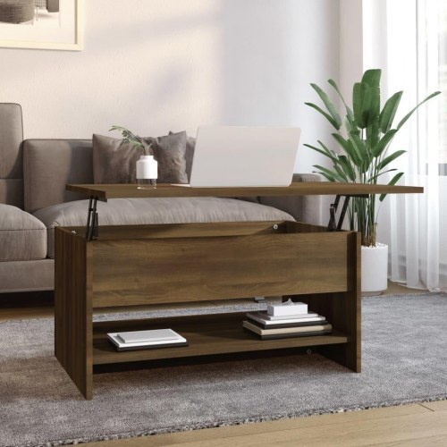 Sofabord med løftelåg - 80 × 50 × 40 cm, konstrueret træ, brun egetræsfarve