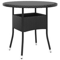 Havebord Ø80x75 cm hærdet glas og polyrattan sort