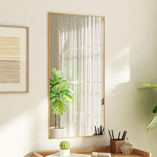 Dørspejl 50x100 cm glas og aluminium guldfarvet