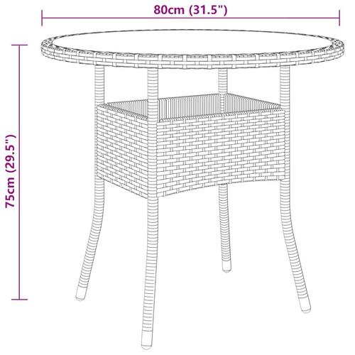 Havebord Ø80x75 cm hærdet glas og polyrattan brun