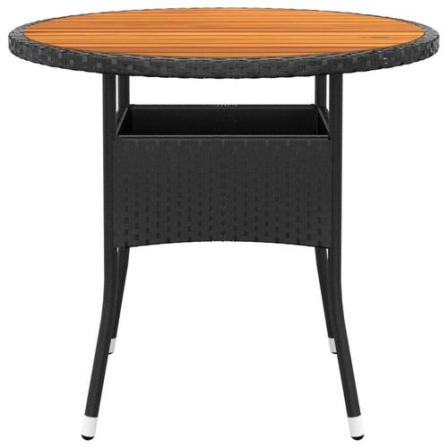 Havebord Ø80x75 cm akacietræ og polyrattan sort